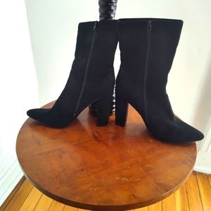 Stupmary pointed toe, black high heeled fabric boots